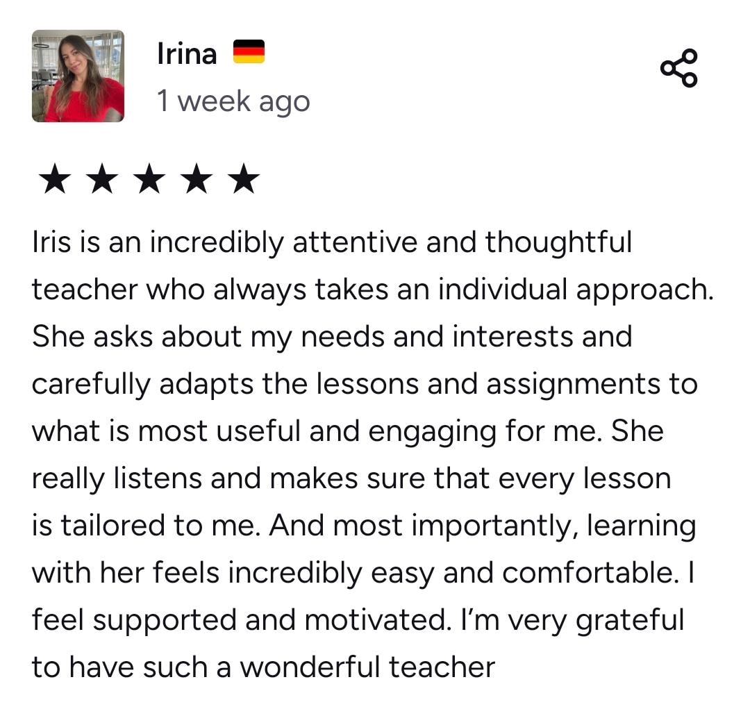 Fünf-Sterne-Bewertung von Irina
